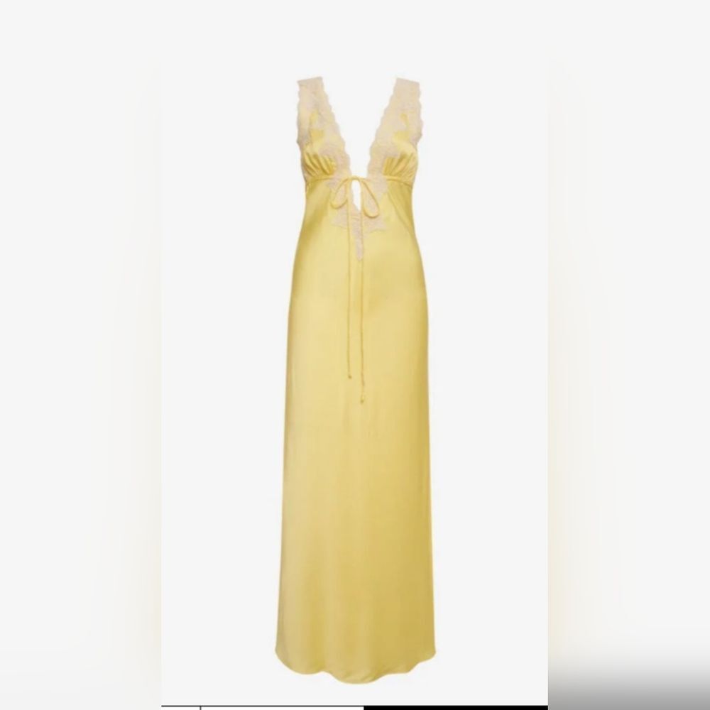 RUMORED Venice Maxi Dress W/ White Lace Trim Butter Yellow Eurosummer Sz XS - Picture 2 of 15